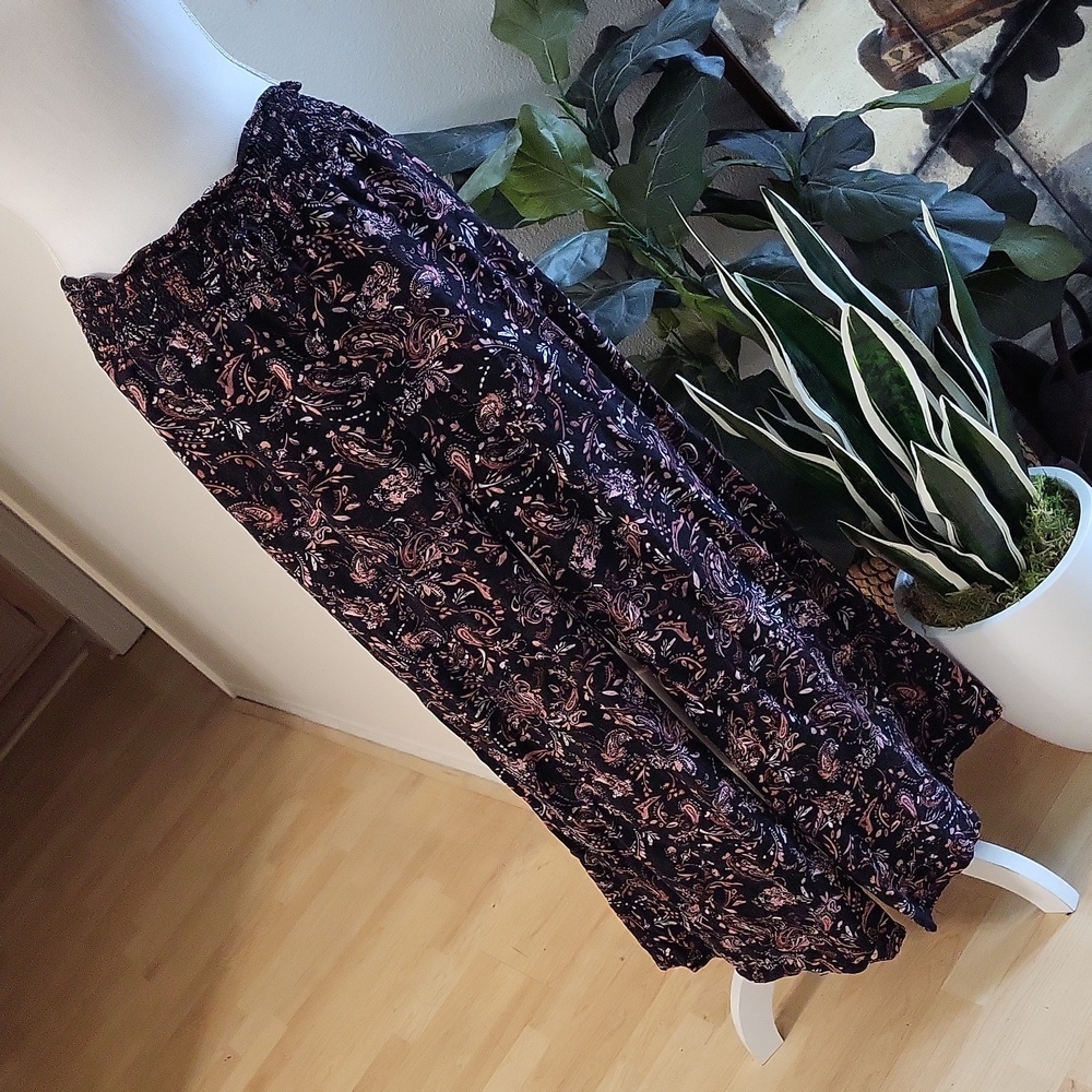 Bohemian Floral Wide-Leg Sleep Pants - Black & Pink